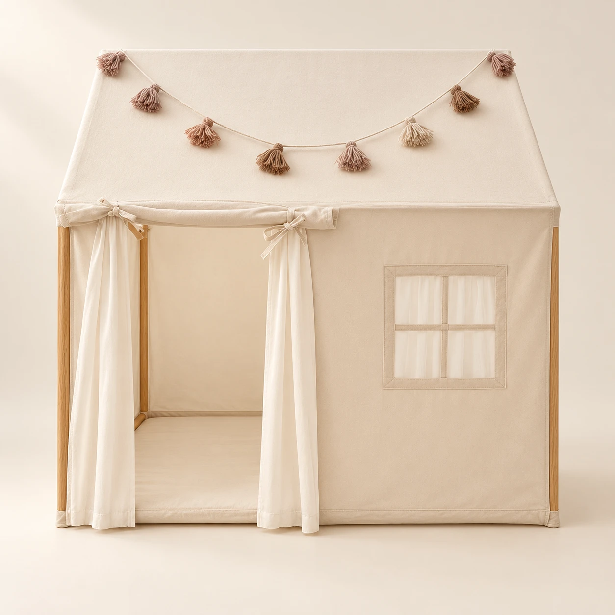 Play Tents in warm oak and cream on an ivory background